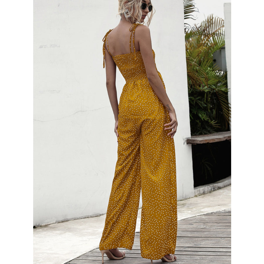 Square Neck Spaghetti Strap Jumpsuit Honey / S Apparel and Accessories