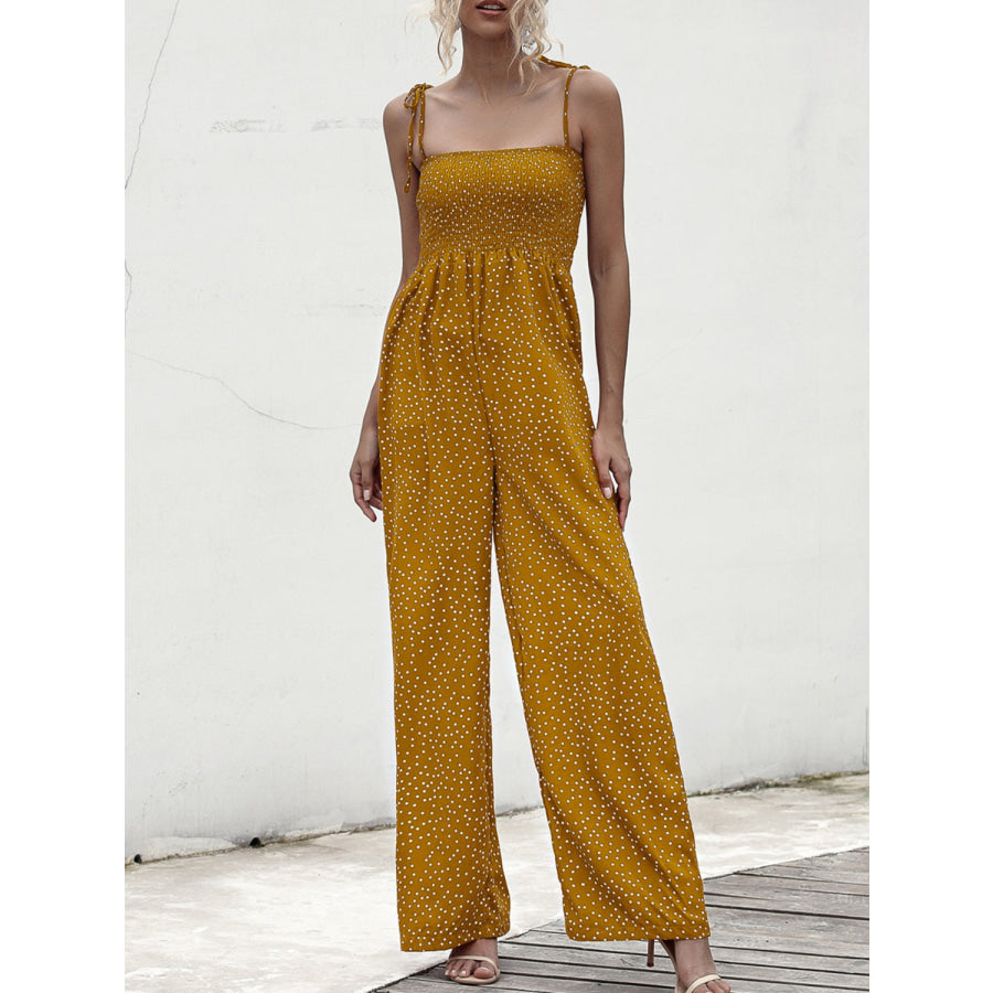 Square Neck Spaghetti Strap Jumpsuit Honey / S Apparel and Accessories