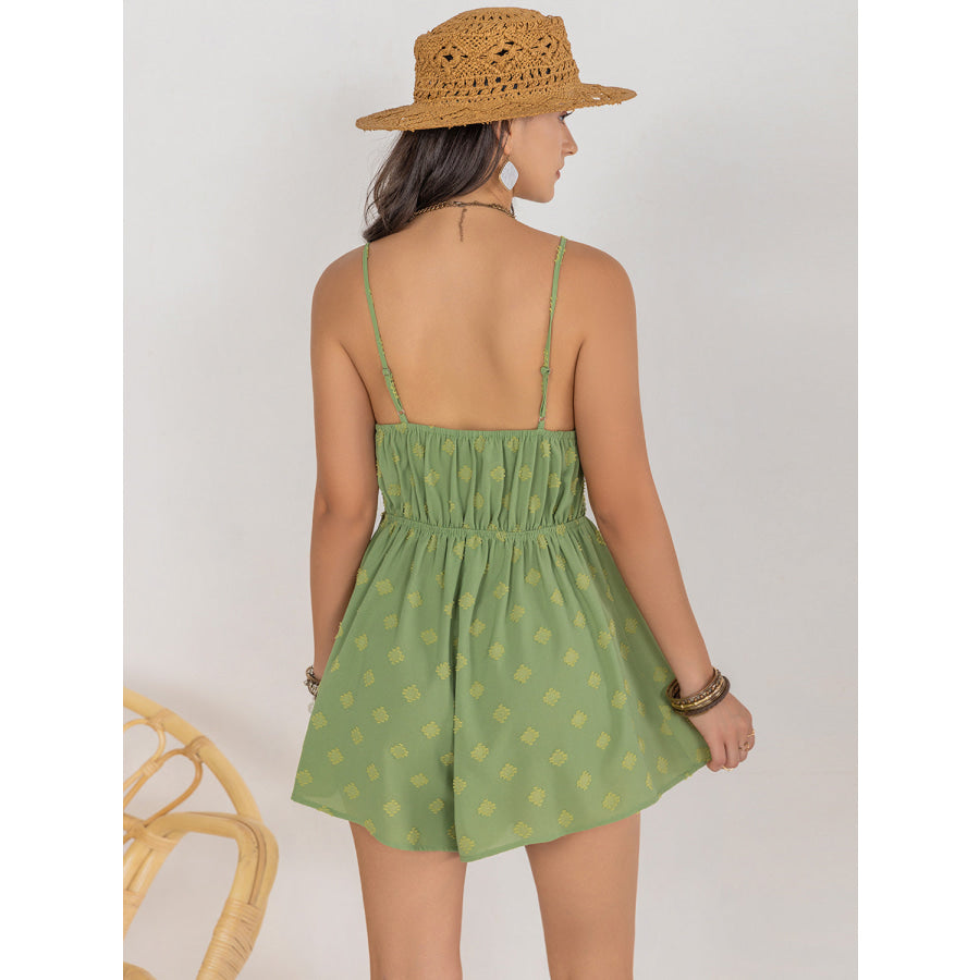 Square Neck Spaghetti Strap Romper Lime / S Apparel and Accessories