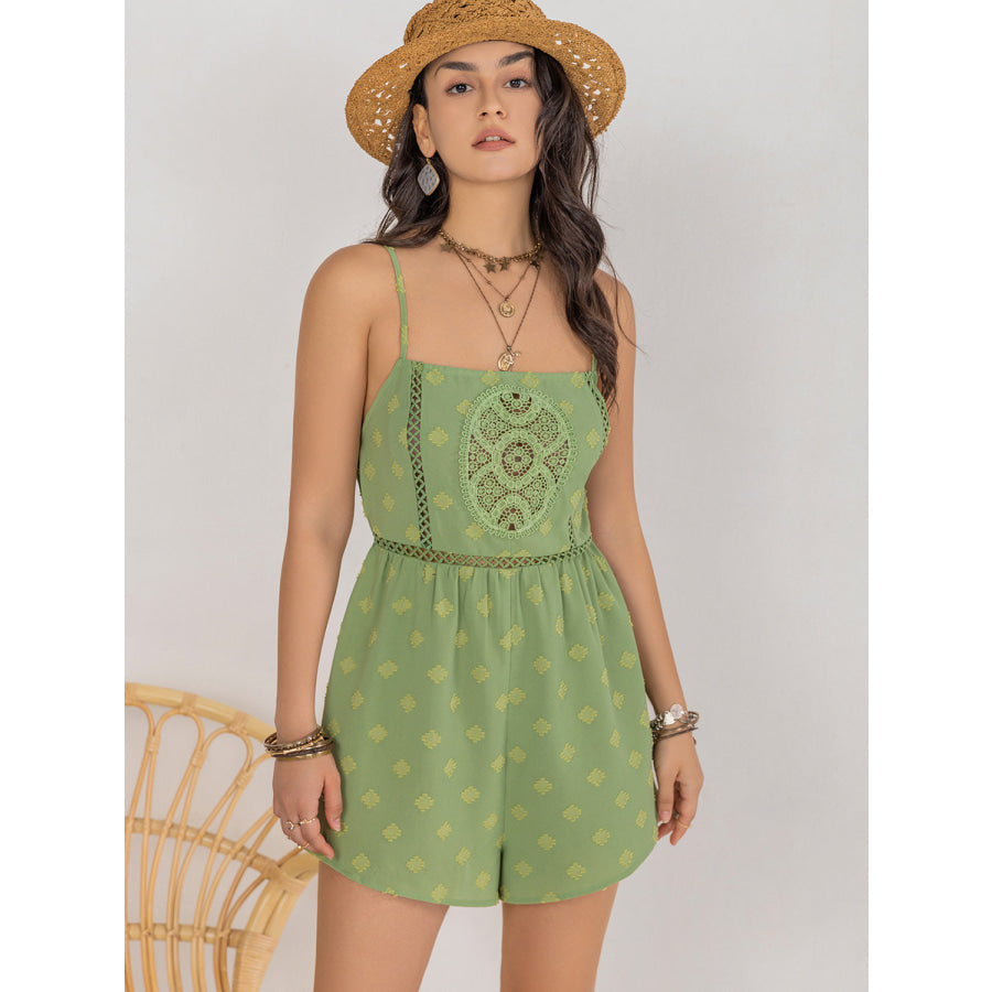 Square Neck Spaghetti Strap Romper Lime / S Apparel and Accessories