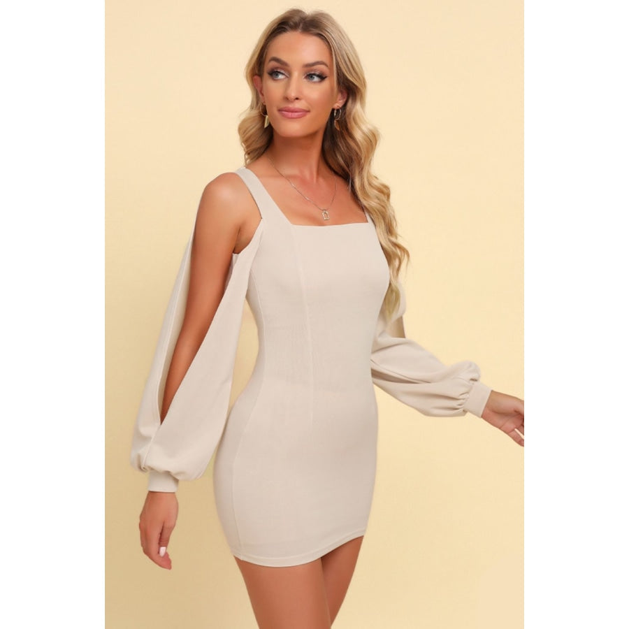 Square Neck Split Sleeve Mini Dress