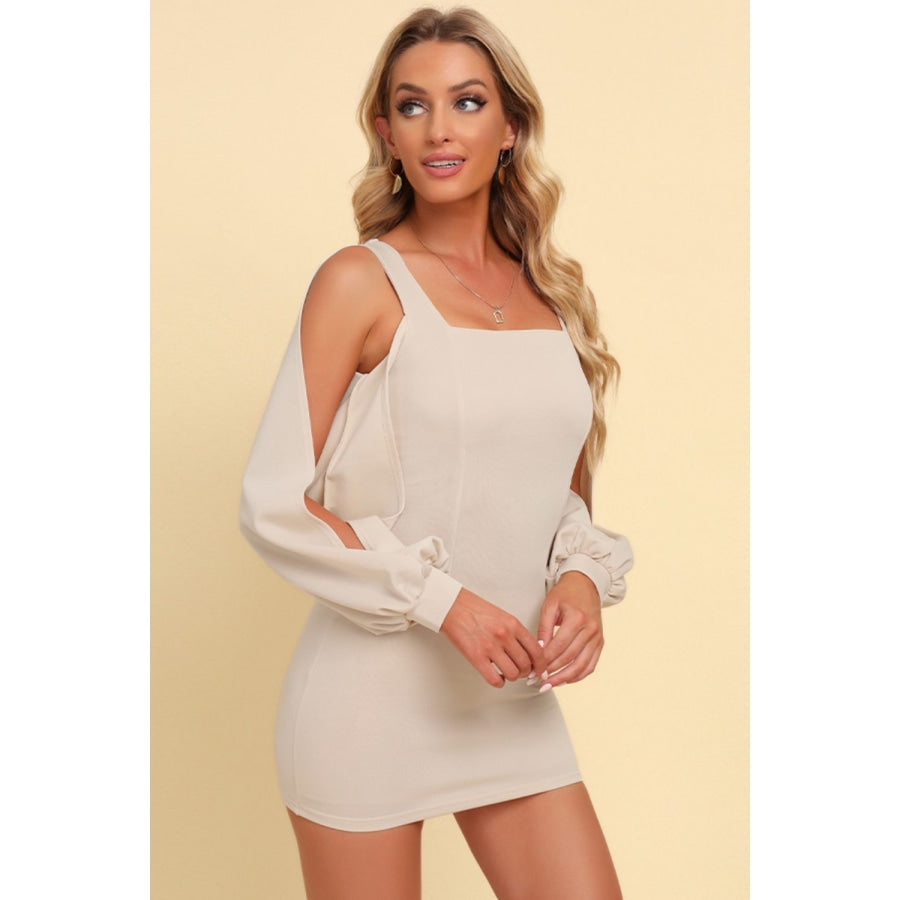 Square Neck Split Sleeve Mini Dress