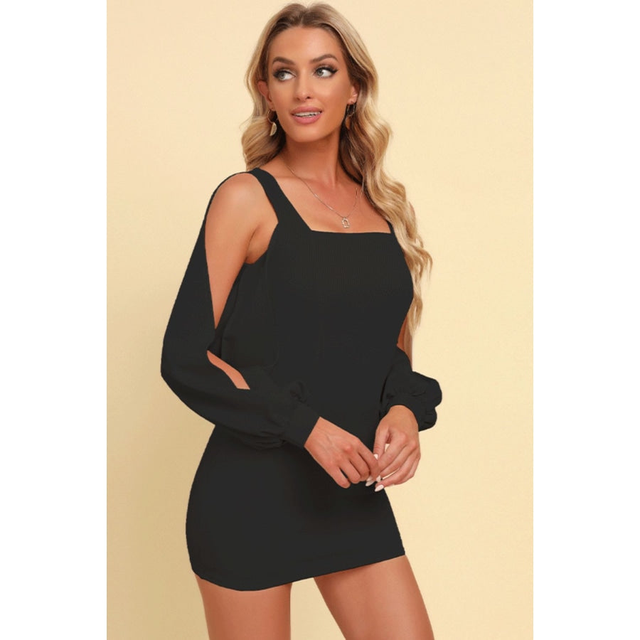 Square Neck Split Sleeve Mini Dress