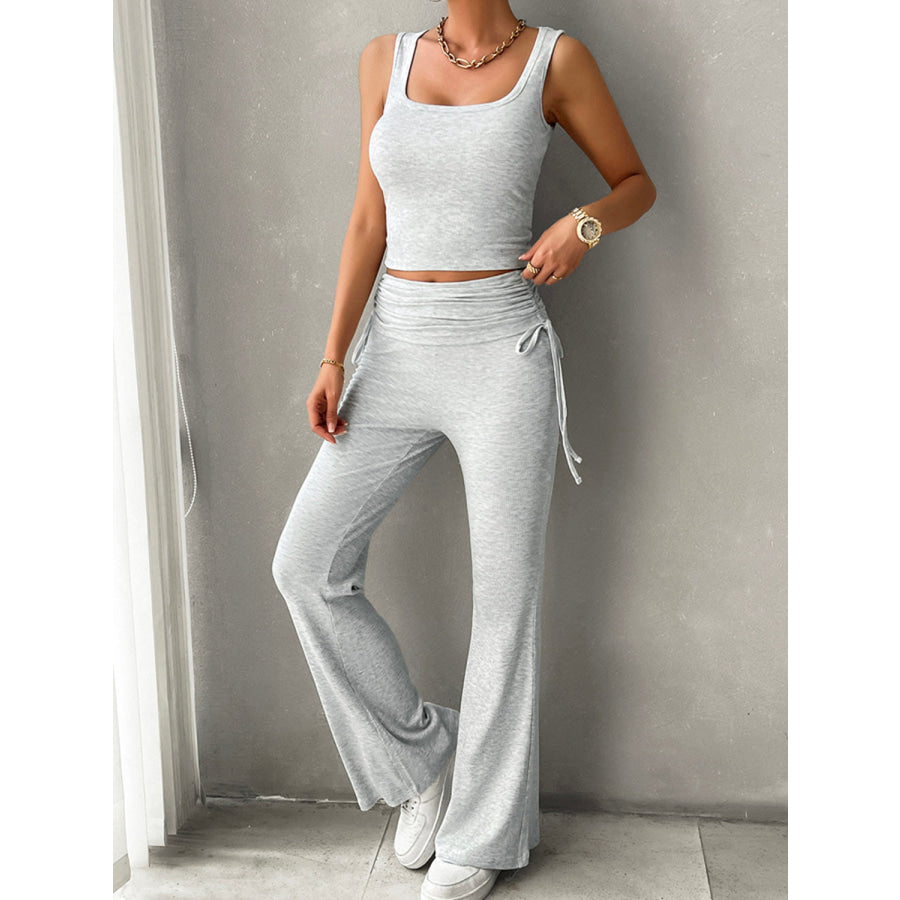 Square Neck Tank and Drawstring Pants Set Light Gray / S Apparel and Accessories