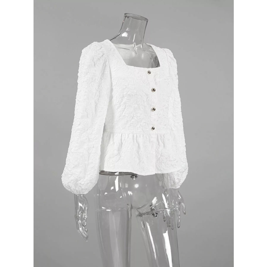 Square Neck Textured Peplum Blouse Apparel and Accessories