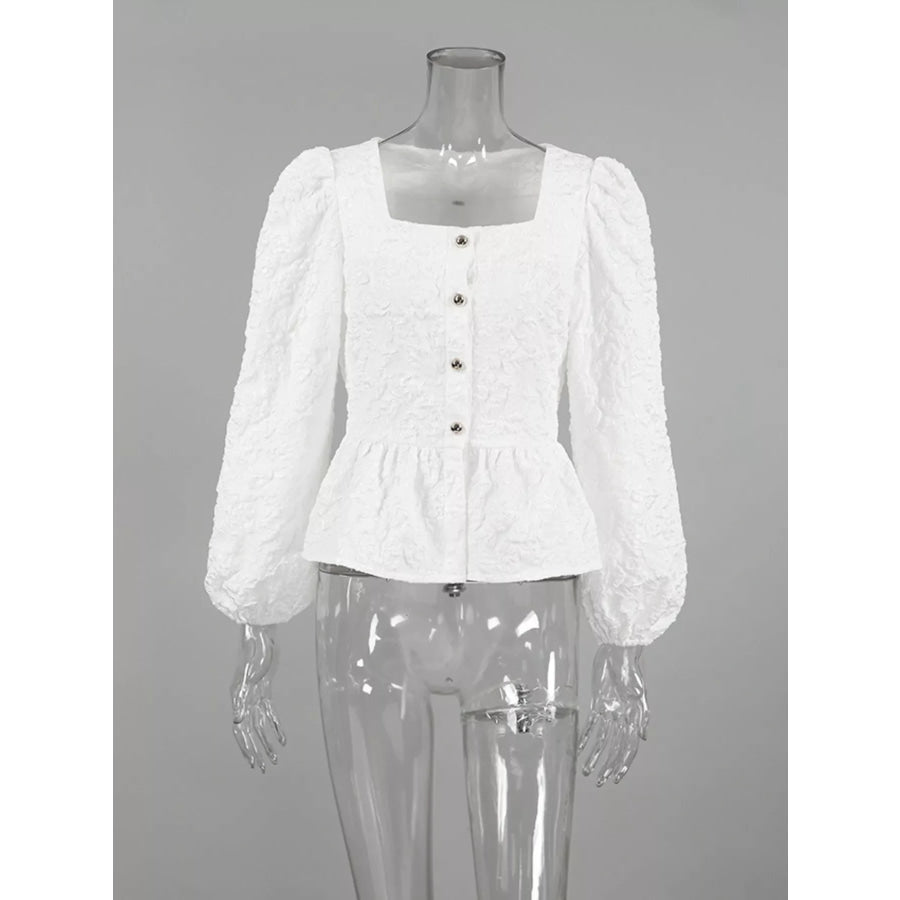 Square Neck Textured Peplum Blouse Apparel and Accessories