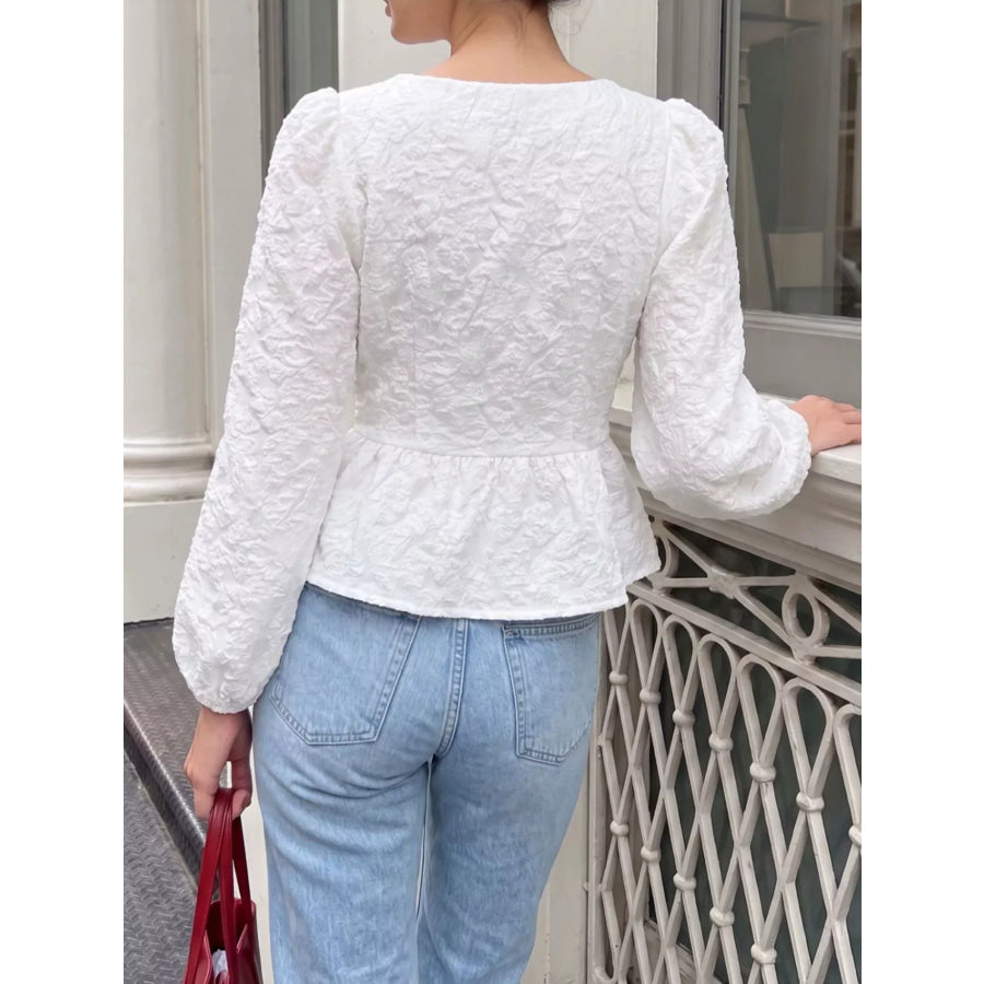 Square Neck Textured Peplum Blouse Apparel and Accessories