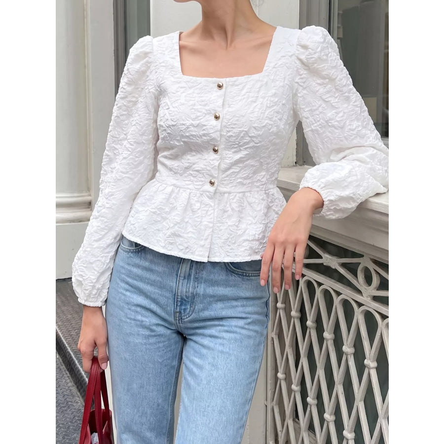 Square Neck Textured Peplum Blouse Apparel and Accessories