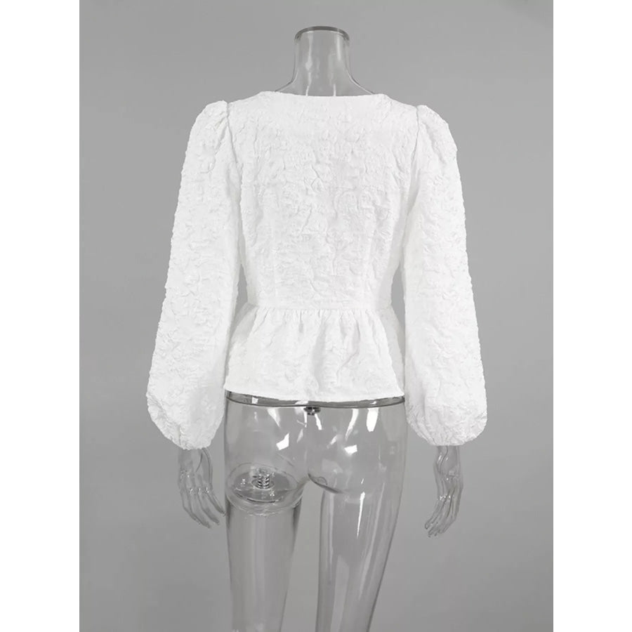 Square Neck Textured Peplum Blouse Apparel and Accessories