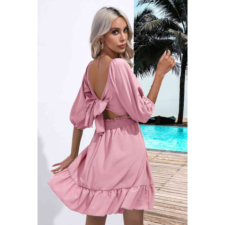 Square Neck Tie Back Ruffle Hem Dress Blush Pink / S Apparel and Accessories