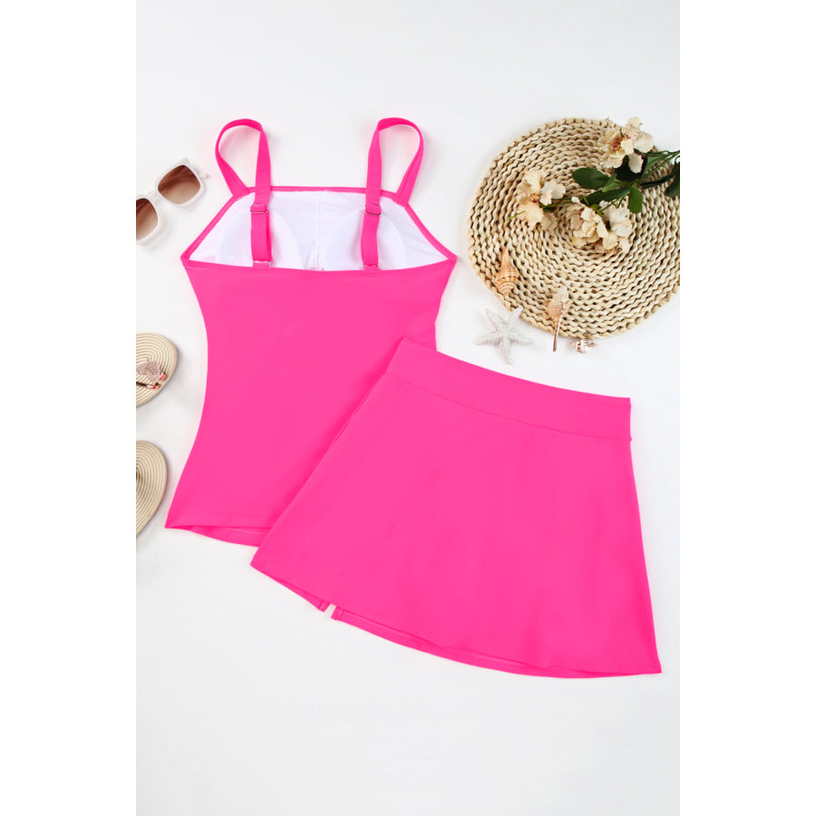 Square Neck Top and Skirt Swim Set Apparel and Accessories