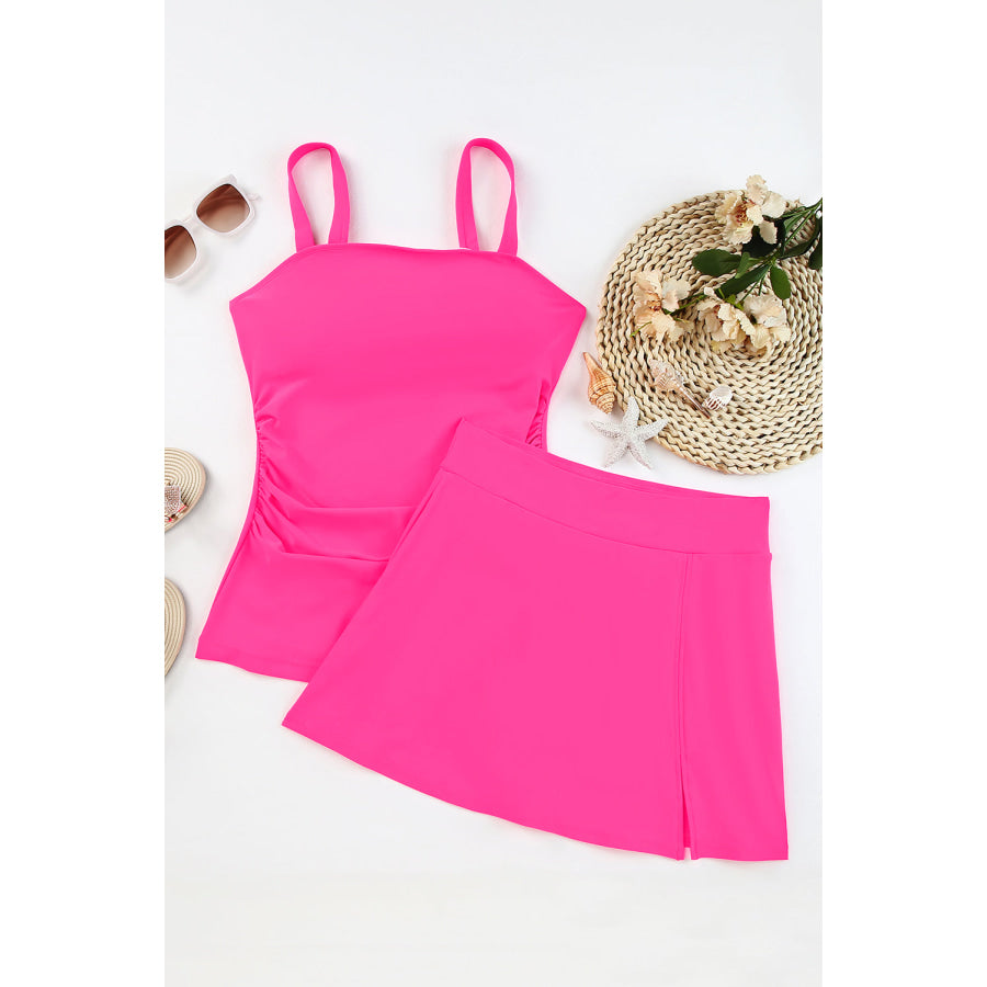 Square Neck Top and Skirt Swim Set Apparel and Accessories