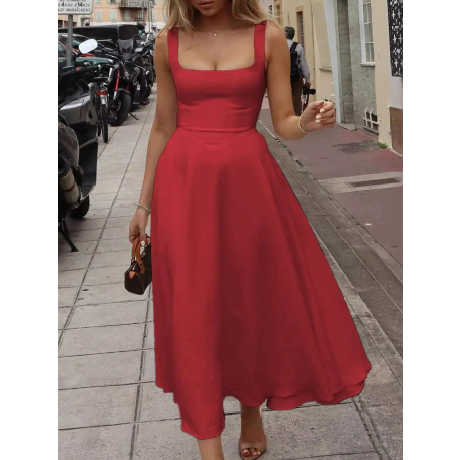 Square Neck Wide Strap A-Line Dress Apparel and Accessories