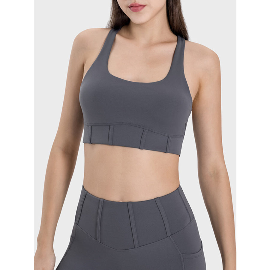 Square Neck Wide Strap Active Tank Charcoal / 4 Apparel and Accessories