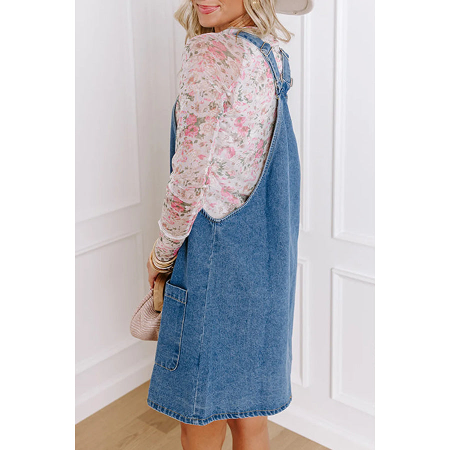 Square Neck Wide Strap Denim Overall Dress Apparel and Accessories