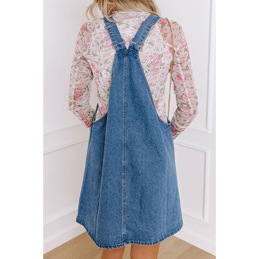 Square Neck Wide Strap Denim Overall Dress Apparel and Accessories