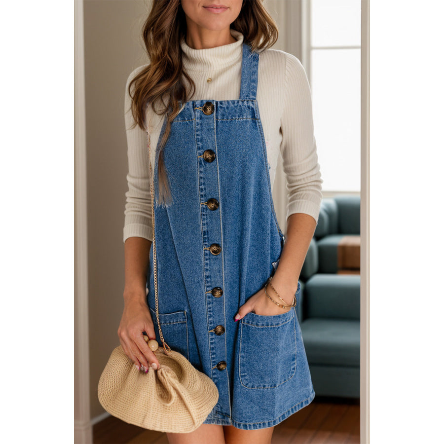 Square Neck Wide Strap Denim Overall Dress Medium / S Apparel and Accessories