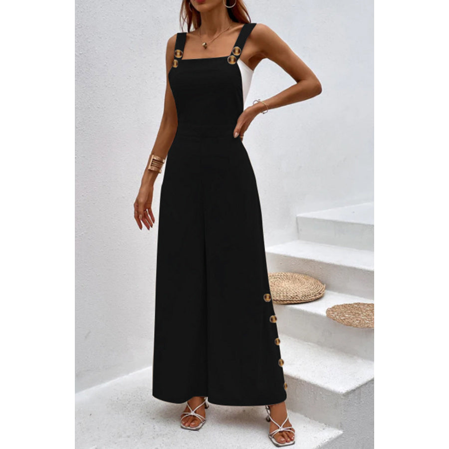 Square Neck Wide Strap Jumpsuit Apparel and Accessories