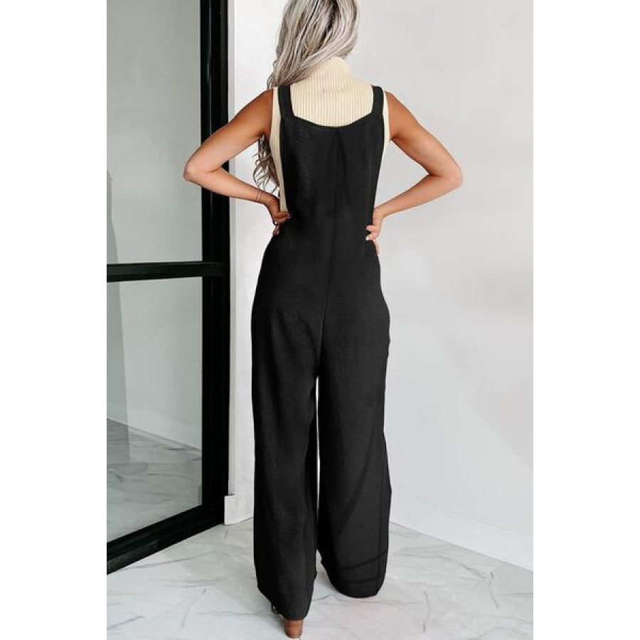 Square Neck Wide Strap Jumpsuit Apparel and Accessories