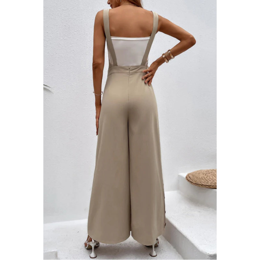 Square Neck Wide Strap Jumpsuit Apparel and Accessories