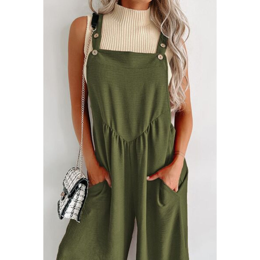 Square Neck Wide Strap Jumpsuit Apparel and Accessories