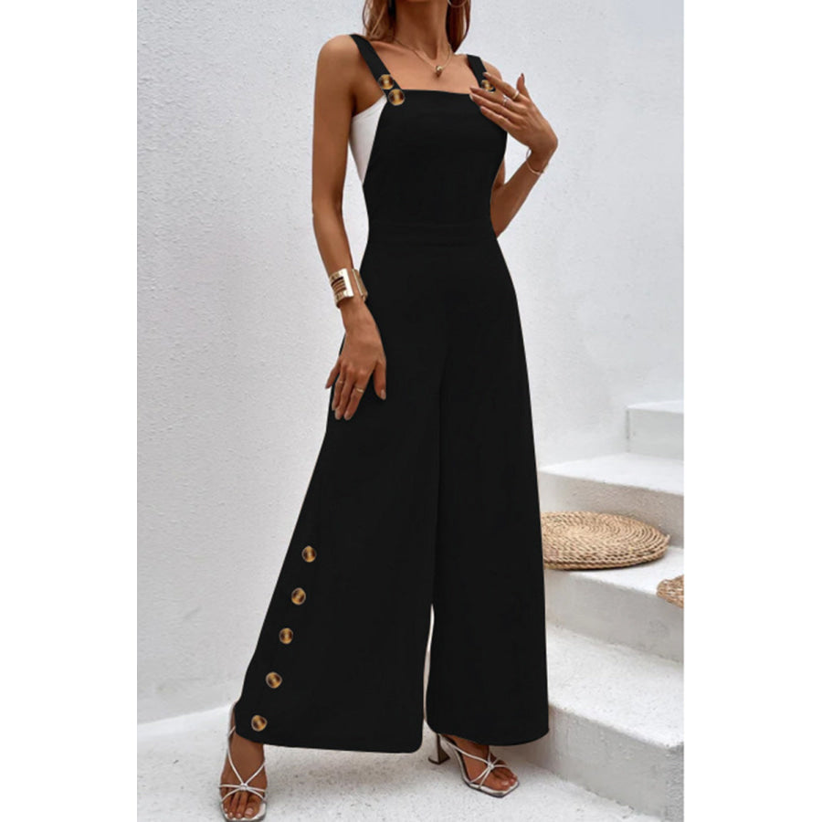 Square Neck Wide Strap Jumpsuit Apparel and Accessories