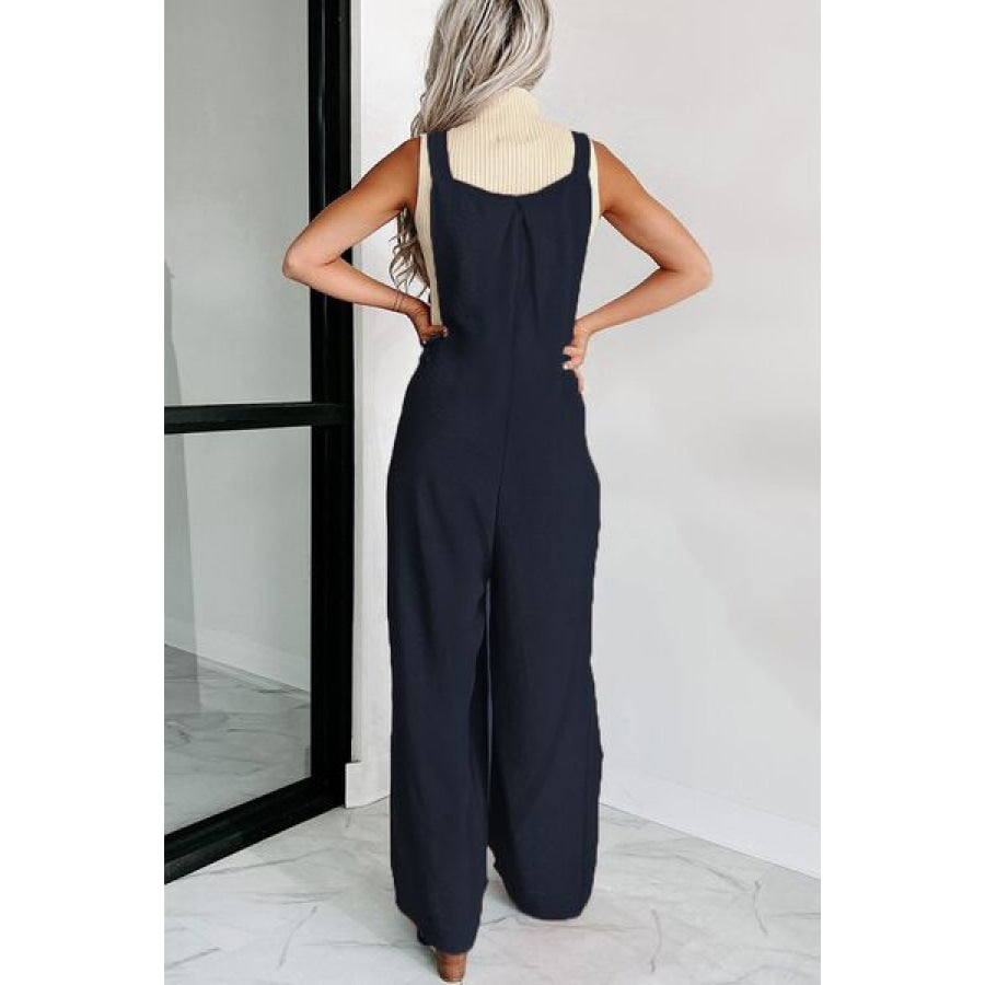 Square Neck Wide Strap Jumpsuit Apparel and Accessories