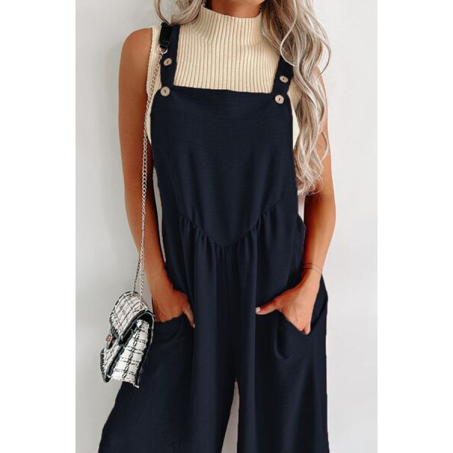 Square Neck Wide Strap Jumpsuit Apparel and Accessories