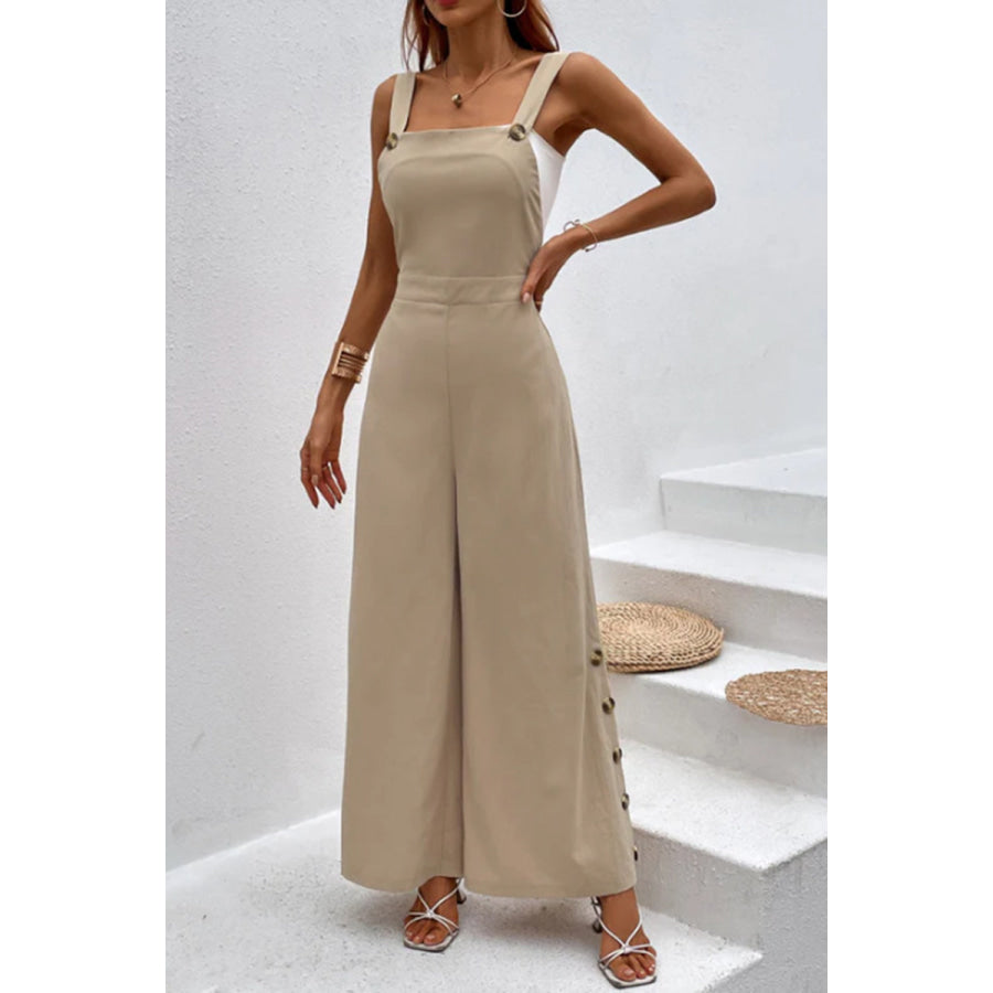 Square Neck Wide Strap Jumpsuit Apparel and Accessories