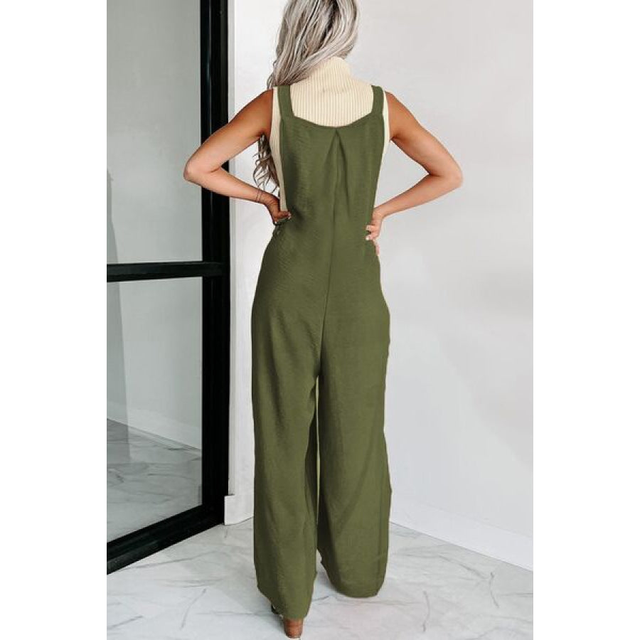 Square Neck Wide Strap Jumpsuit Apparel and Accessories