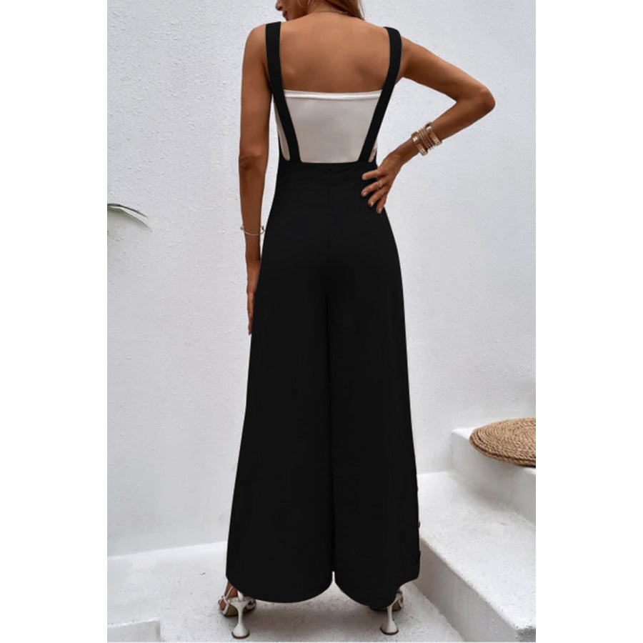 Square Neck Wide Strap Jumpsuit Black / S Apparel and Accessories