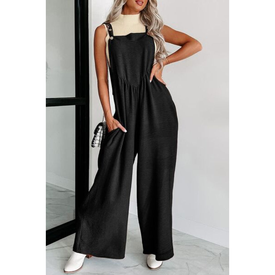 Square Neck Wide Strap Jumpsuit Black / S Apparel and Accessories