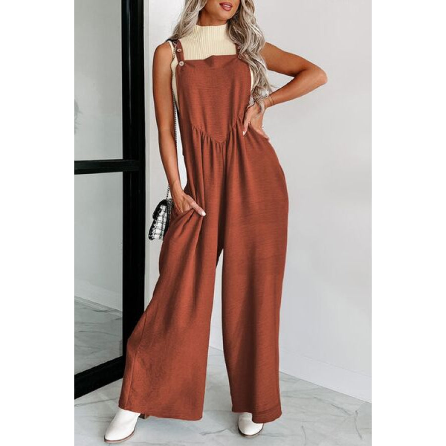 Square Neck Wide Strap Jumpsuit Brick Red / S Apparel and Accessories