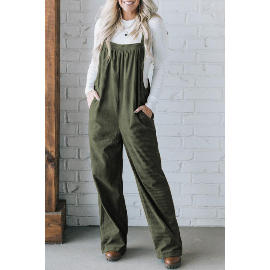 Square Neck Wide Strap Overalls Army Green / S Apparel and Accessories