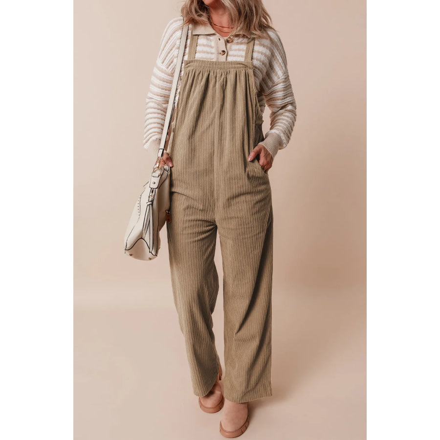 Square Neck Wide Strap Overalls Camel / S Apparel and Accessories