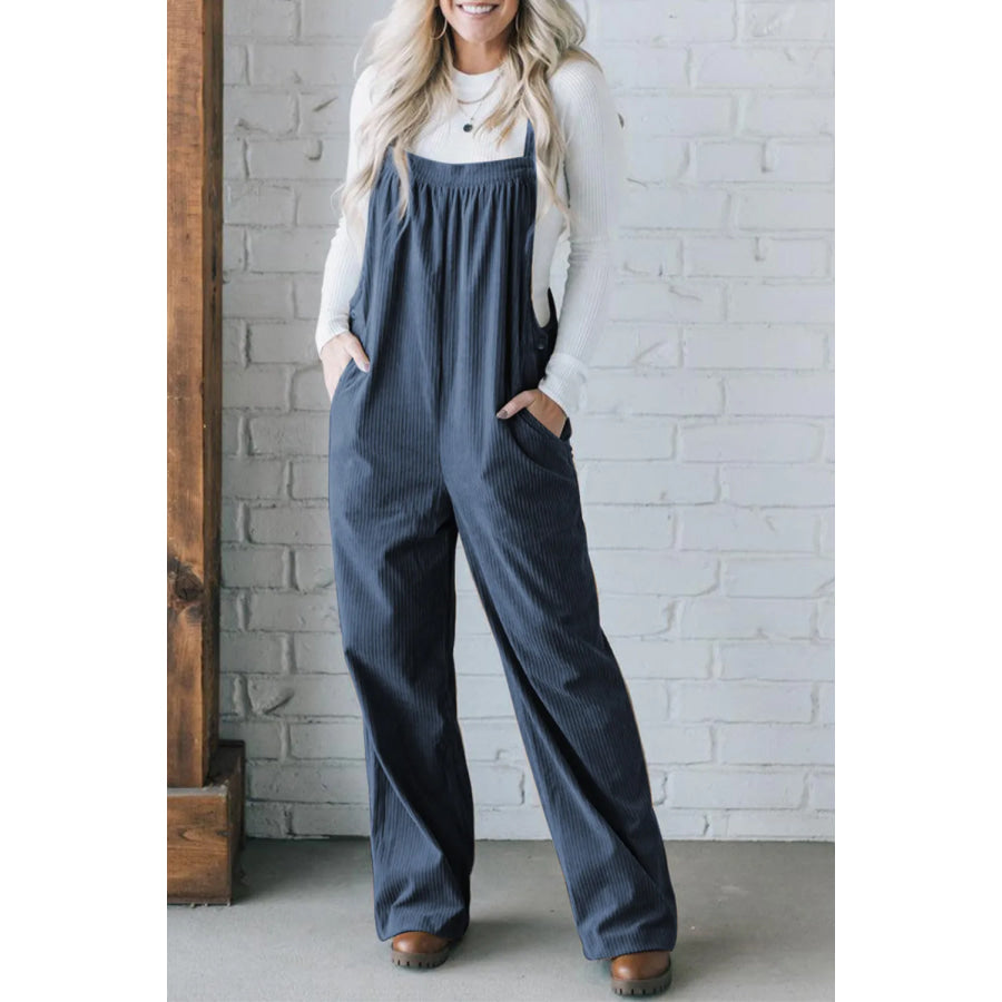 Square Neck Wide Strap Overalls Peacock Blue / S Apparel and Accessories