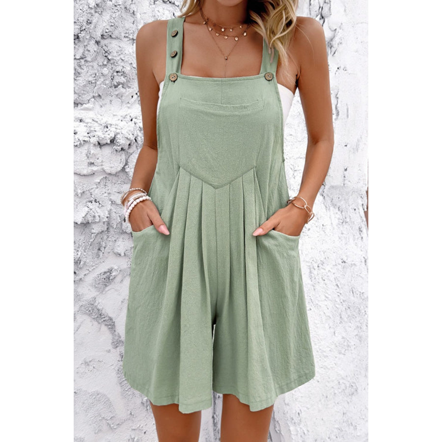 Square Neck Wide Strap Overalls Sage / S Apparel and Accessories