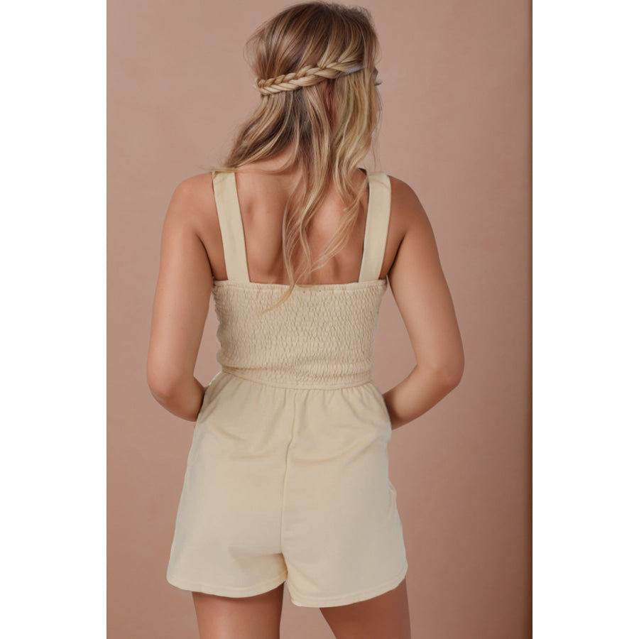 Square Neck Wide Strap Romper Sand / S Apparel and Accessories