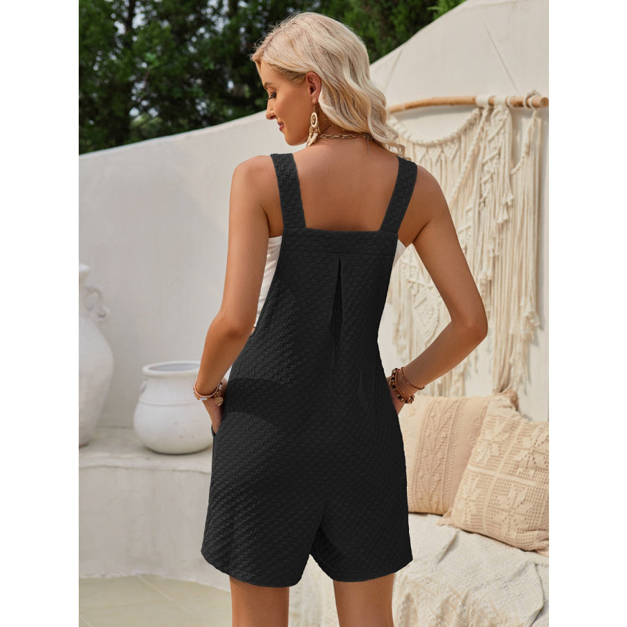 Square Neck Wide Strap Romper Black / S Apparel and Accessories