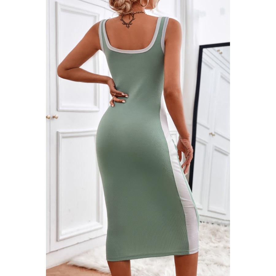 Square Neck Wide Strap Sleeveless Dress Sage / S Apparel and Accessories