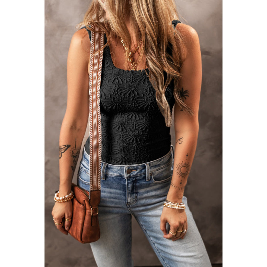 Square Neck Wide Strap Tank Black / S Apparel and Accessories