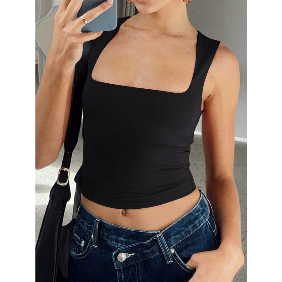 Square Neck Wide Strap Tank Black / XS Apparel and Accessories