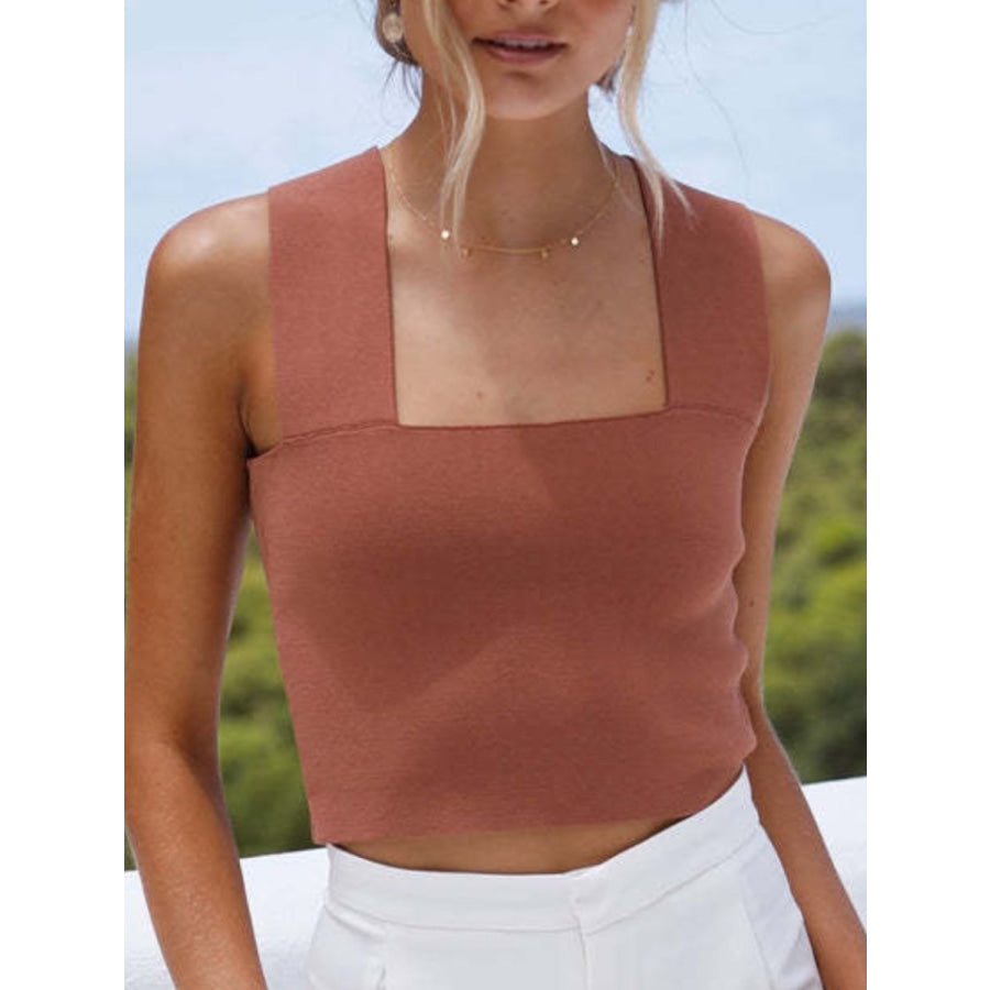 Square Neck Wide Strap Tank Brown / S Apparel and Accessories