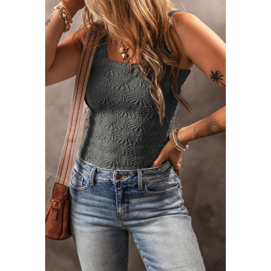 Square Neck Wide Strap Tank Dark Gray / S Apparel and Accessories