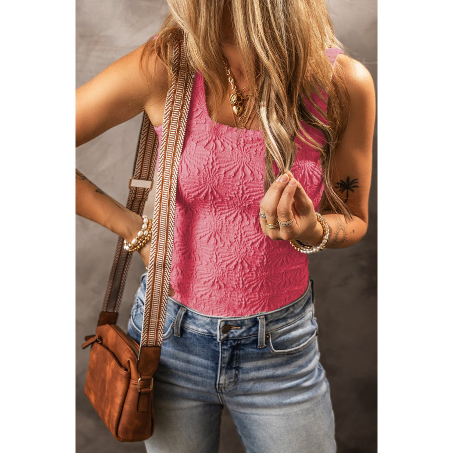 Square Neck Wide Strap Tank Fuchsia Pink / S Apparel and Accessories