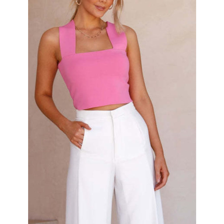 Square Neck Wide Strap Tank Hot Pink / S Apparel and Accessories