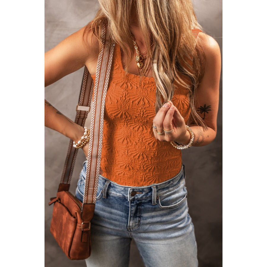 Square Neck Wide Strap Tank Orange / S Apparel and Accessories