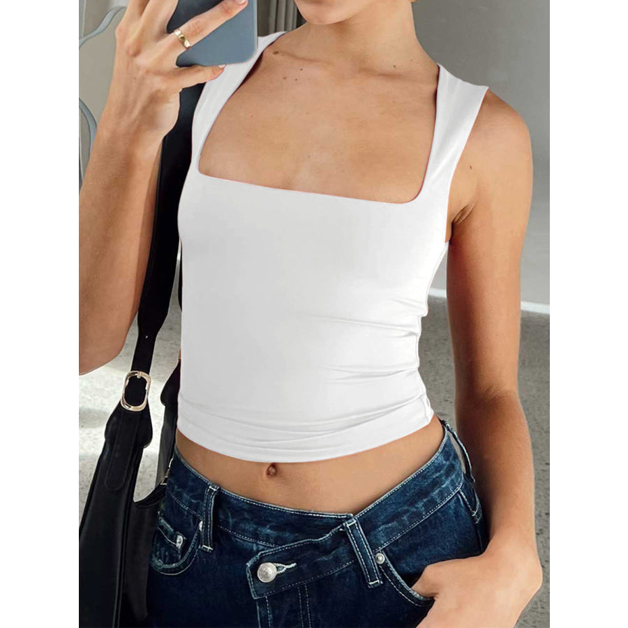 Square Neck Wide Strap Tank White / XS Apparel and Accessories