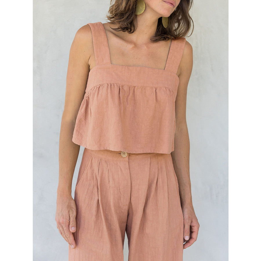 Square Neck Wide Strap Top and Pants Set Apparel and Accessories