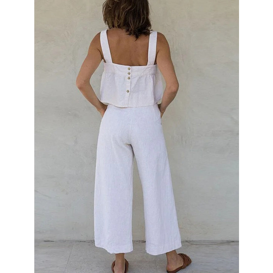 Square Neck Wide Strap Top and Pants Set Apparel and Accessories